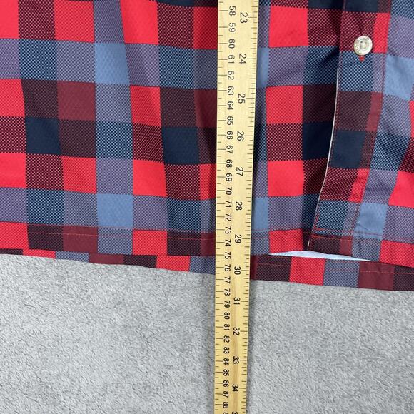 Columbia PFG Shirt Mens Medium Red Blue Plaid Short Sleeve Omni-Shade Fishing - Picture 11 of 13